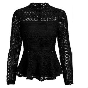 Hollow Out Long Sleeve Peplum Lace Top by Endless Rose